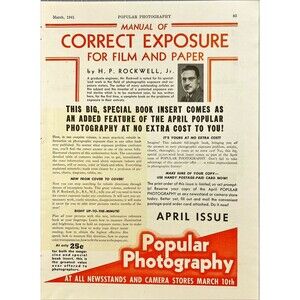 Popular Photography "Manual of Correct Exposure for Film & Paper" Offer Ad 1941